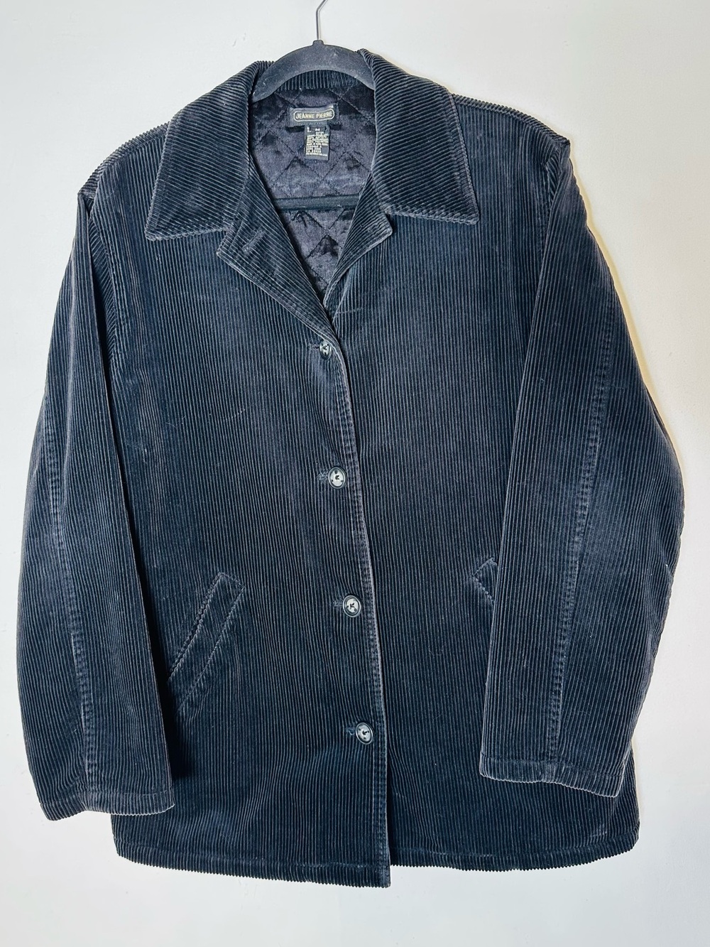 Vintage Jeanne Pierre Black Corduroy Utility Jacket Quilted Padded Barn Coat M